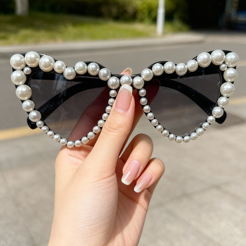 Dekorative mit Perlen verzierte Cat-Eye-Sonnenbrille Karnz