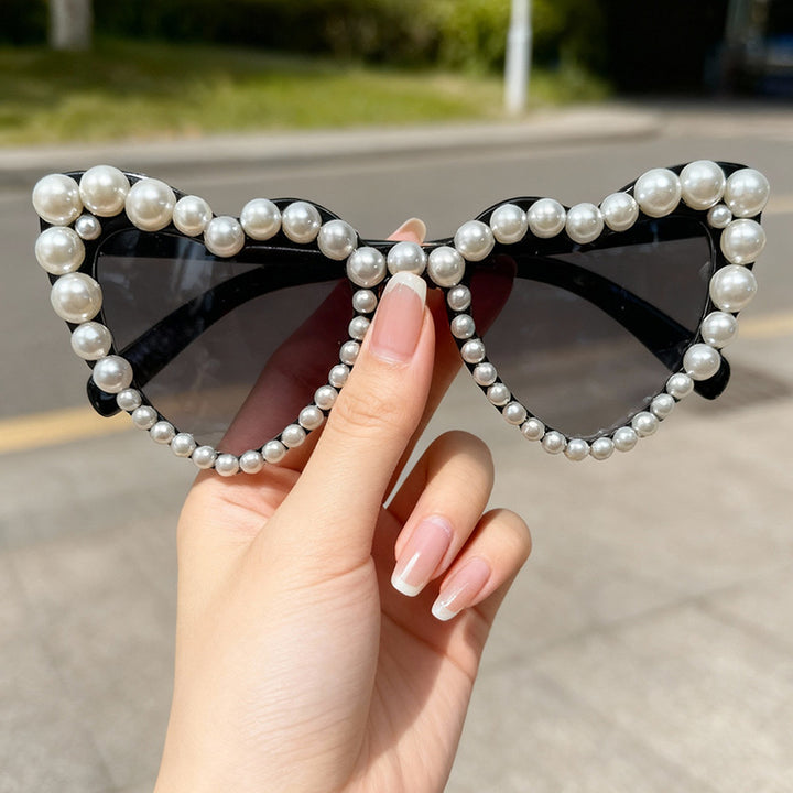 Dekorative mit Perlen verzierte Cat-Eye-Sonnenbrille Karnz