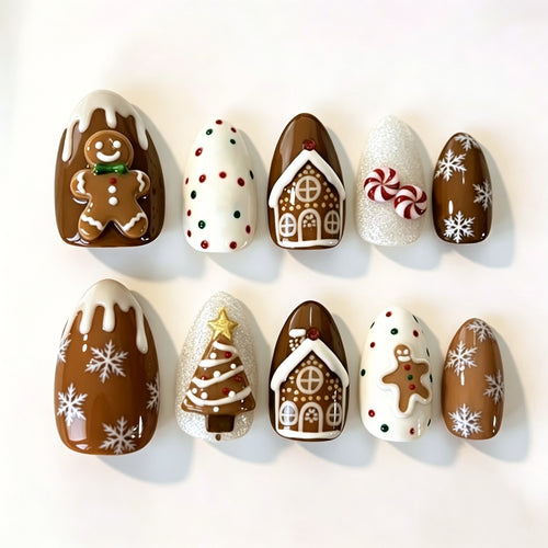 Festliches Lebkuchen-Thema Press-On Nagelkunst Set Karnz