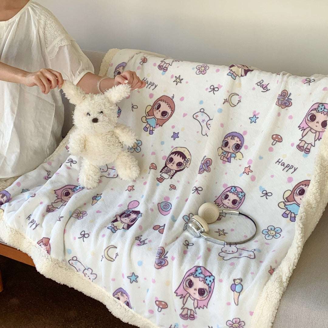 Wendbare Flauschdecke mit Cartoon-Katzenmotiv und Teddyfutter