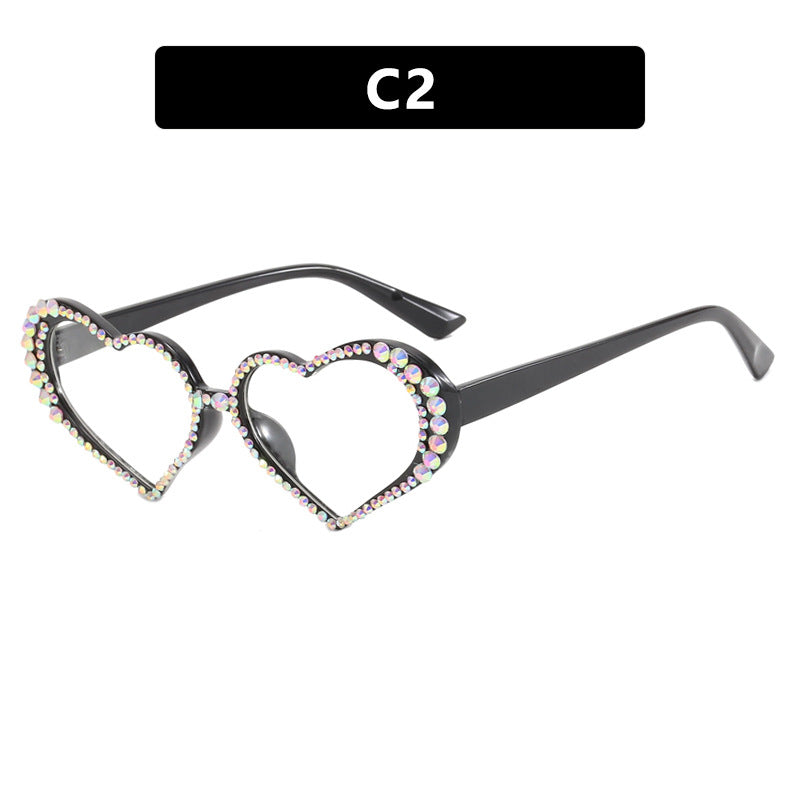 Damen Herzförmige Sonnenbrille mit strassbesetztem Rahmen Karnz