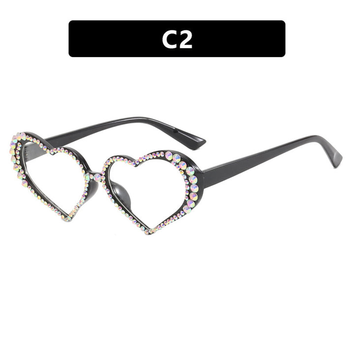 Damen Herzförmige Sonnenbrille mit strassbesetztem Rahmen Karnz