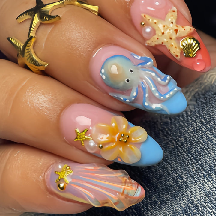 Ozean-inspiriertes Druck-Nagelkunstdesign Karnz