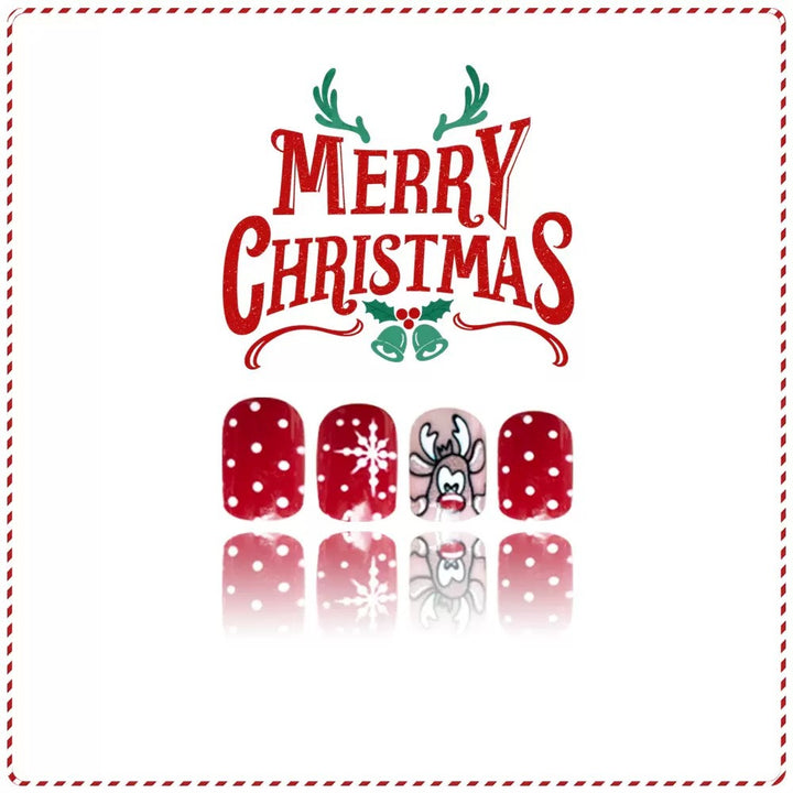 Weihnachts Kunstnagelset mit lebendigen Rentier- und Schneeflockenmotiven Karnz