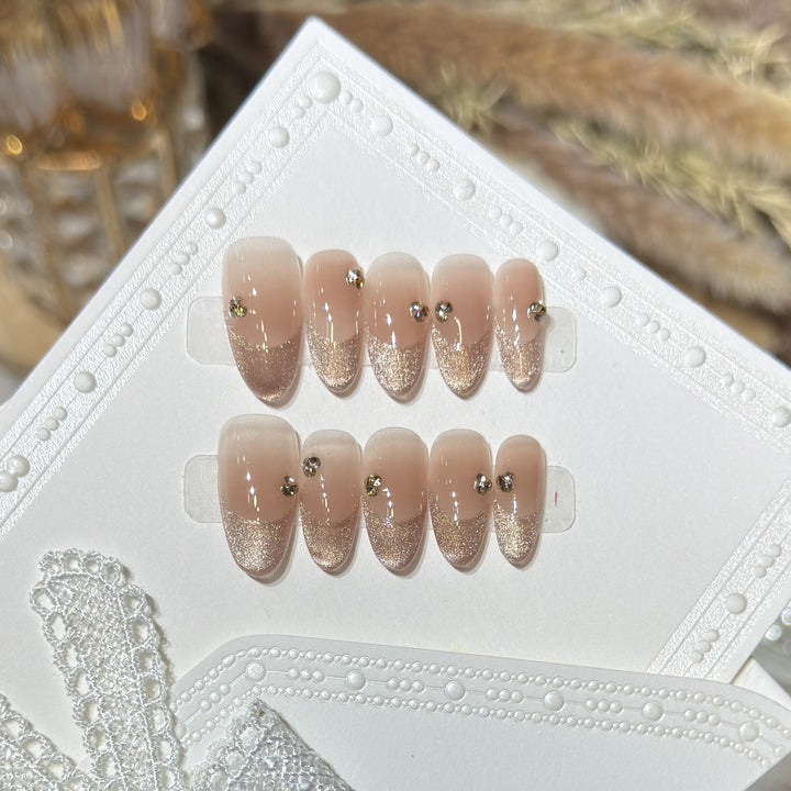 Eleganter Glitter-Akzent Press-On Nagel Set Karnz
