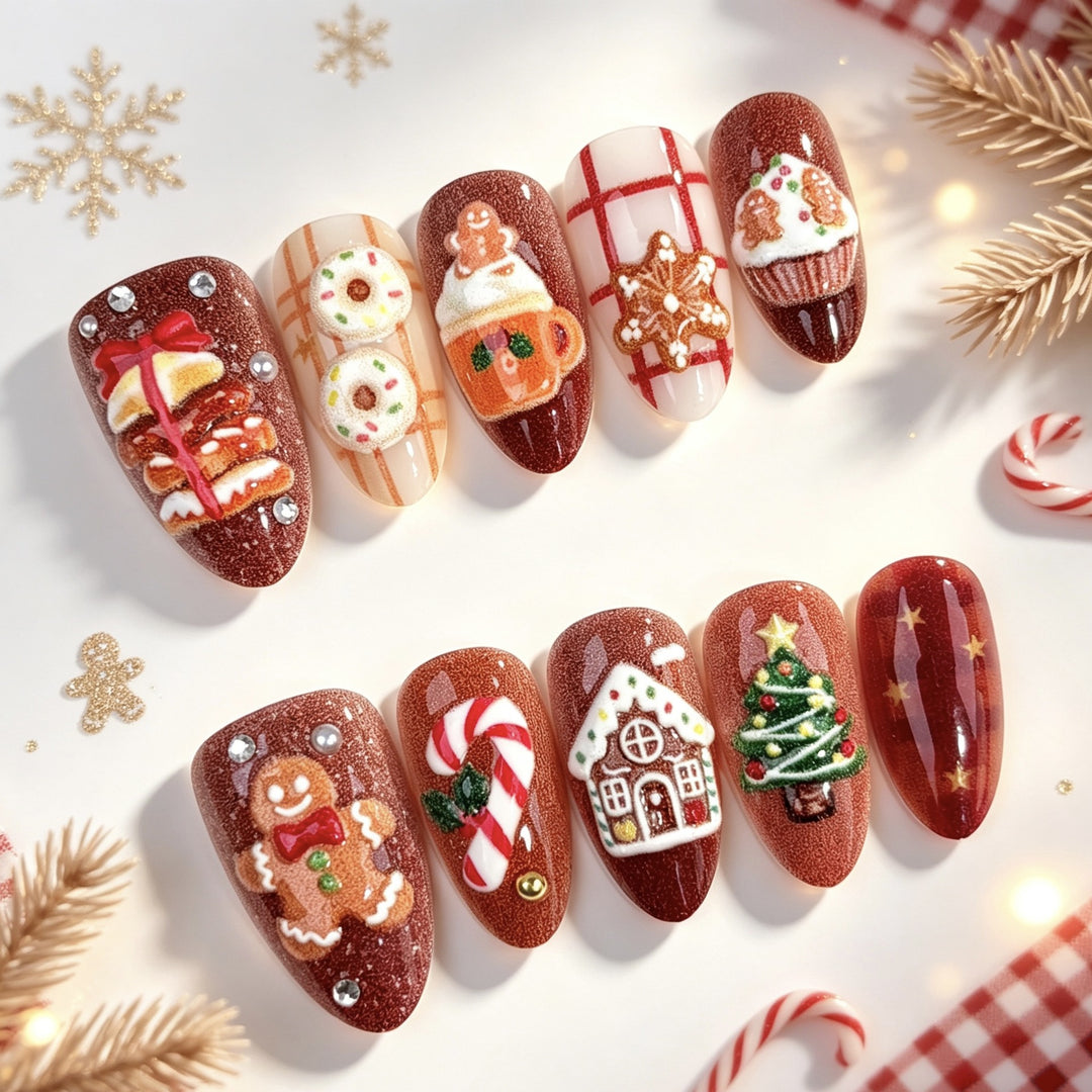 Festliche, urlaubsbezogene Press-On-Nail-Designs