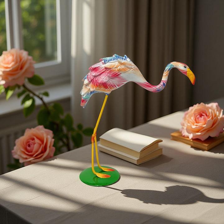 Künstlerisch gestaltete Flamingo Skulptur Karnz