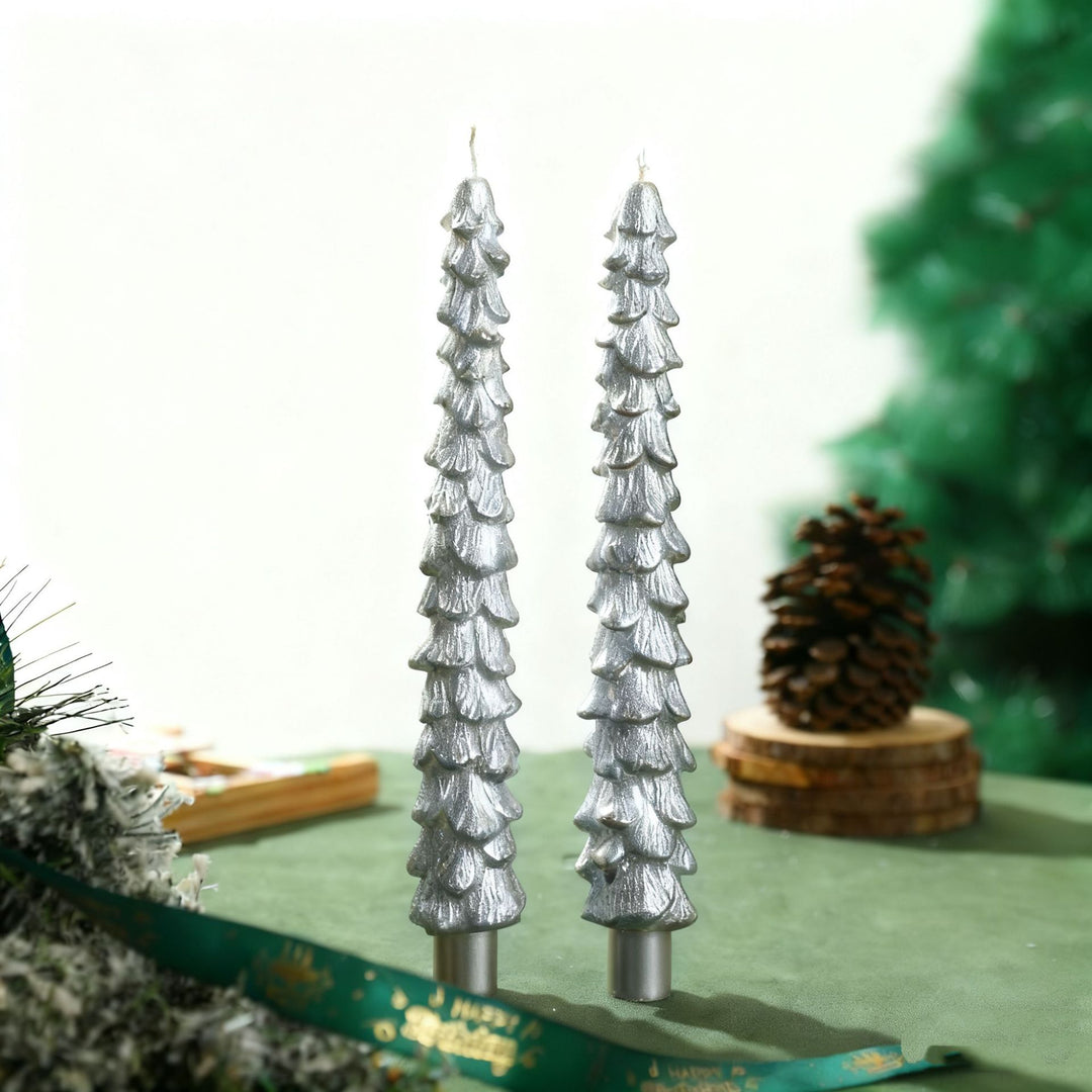 Skulptierte Evergreen Baum Taper Kerzen Set Dekorative Feiertags Tischkerzen