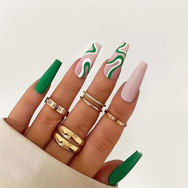 Künstlerisches, langanhaltendes Press-On-Nagelset Karnz