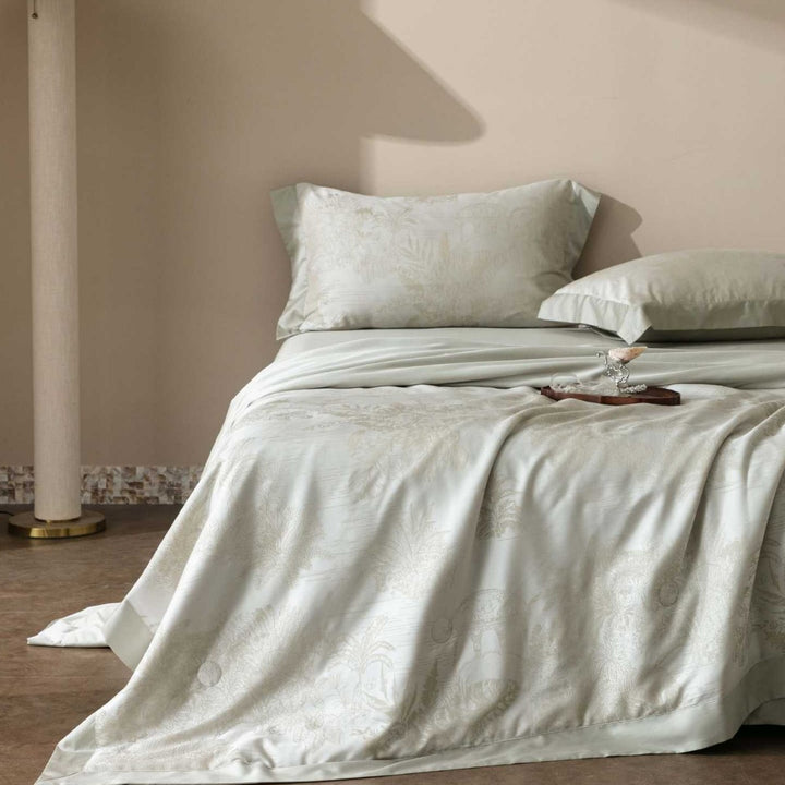 Premium Baumwollsatin-Bettwäsche-Set mit feinem Toile-Motiv und Saumverzierung