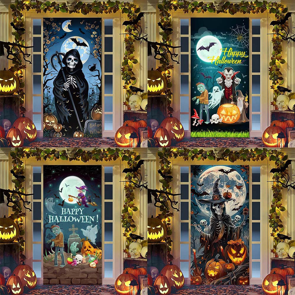 Halloween-Türposter mit großformatiger Grim-Reaper-Illustration und wiederverwendbarem PVC-Planenstoff