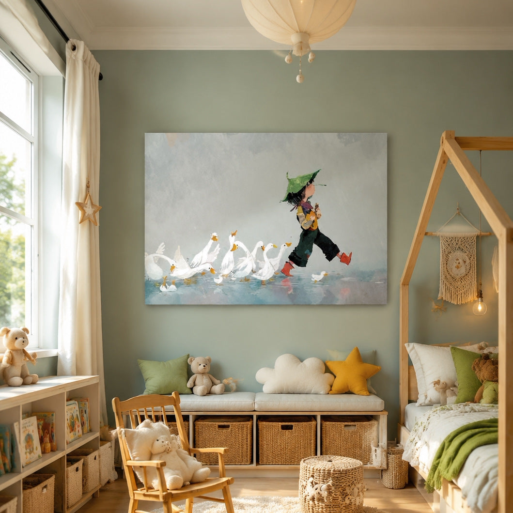 Verspieltes Kaninchen und Kind Leinwandkunst