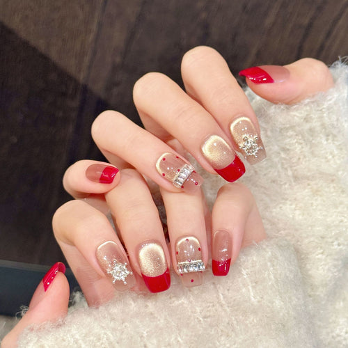 Künstlerisches Press-On-Nagelset mit Strassakzenten