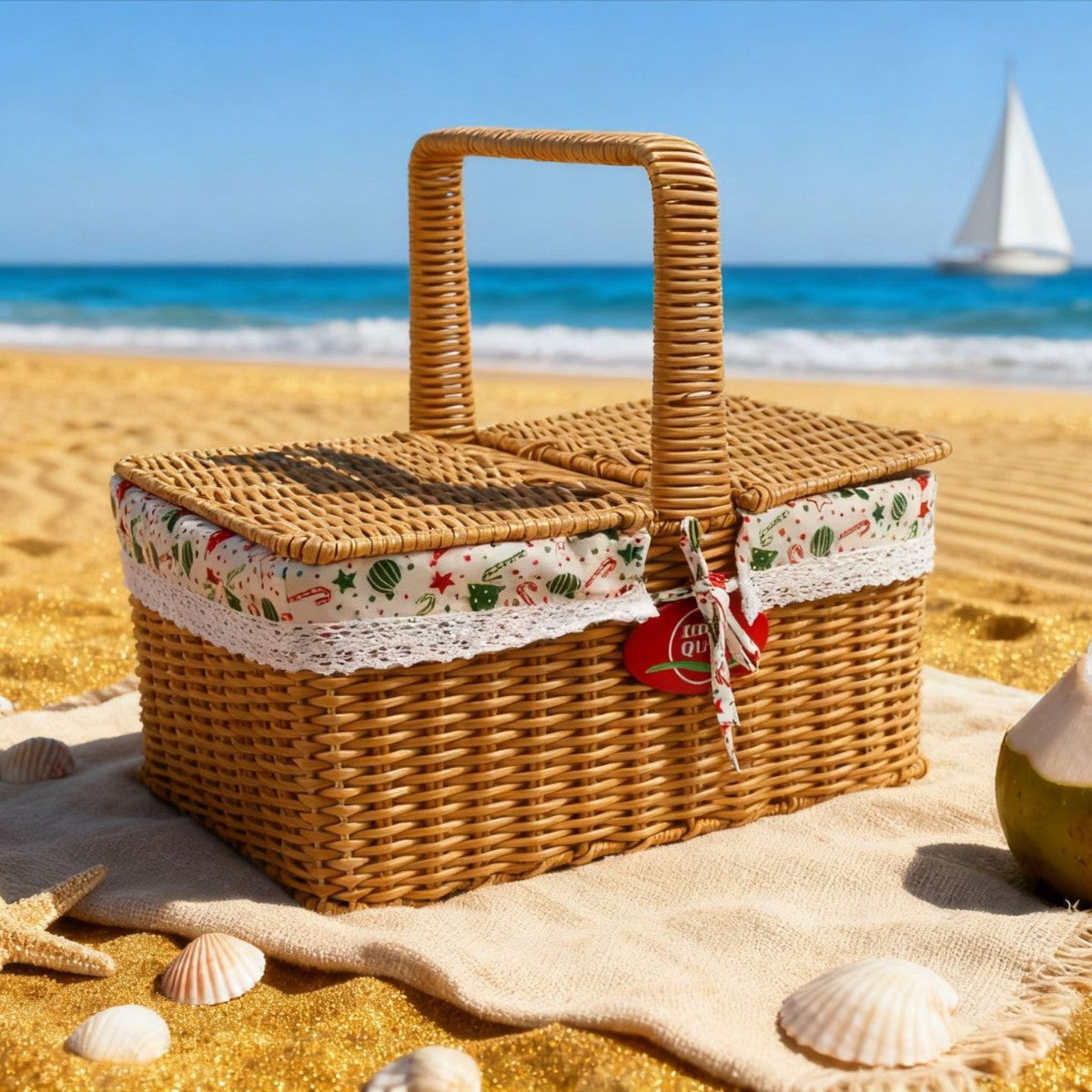 Damen Picknickkorb mit elegantem Stoffbesatz und praktischen Tragegriffen Karnz
