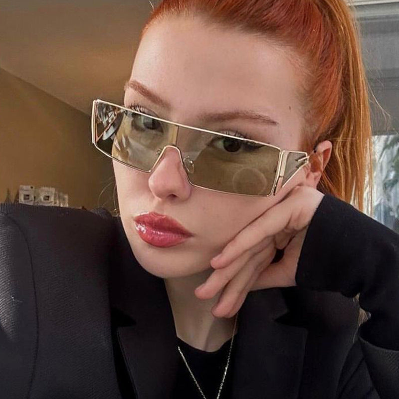 Damen geometrische Sonnenbrille mit futuristischem Design und strapazierfähigem Rahmen Karnz