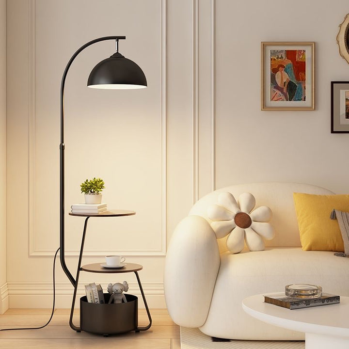 Moderne Bogen-Stehlampe mit integriertem Beistelltisch