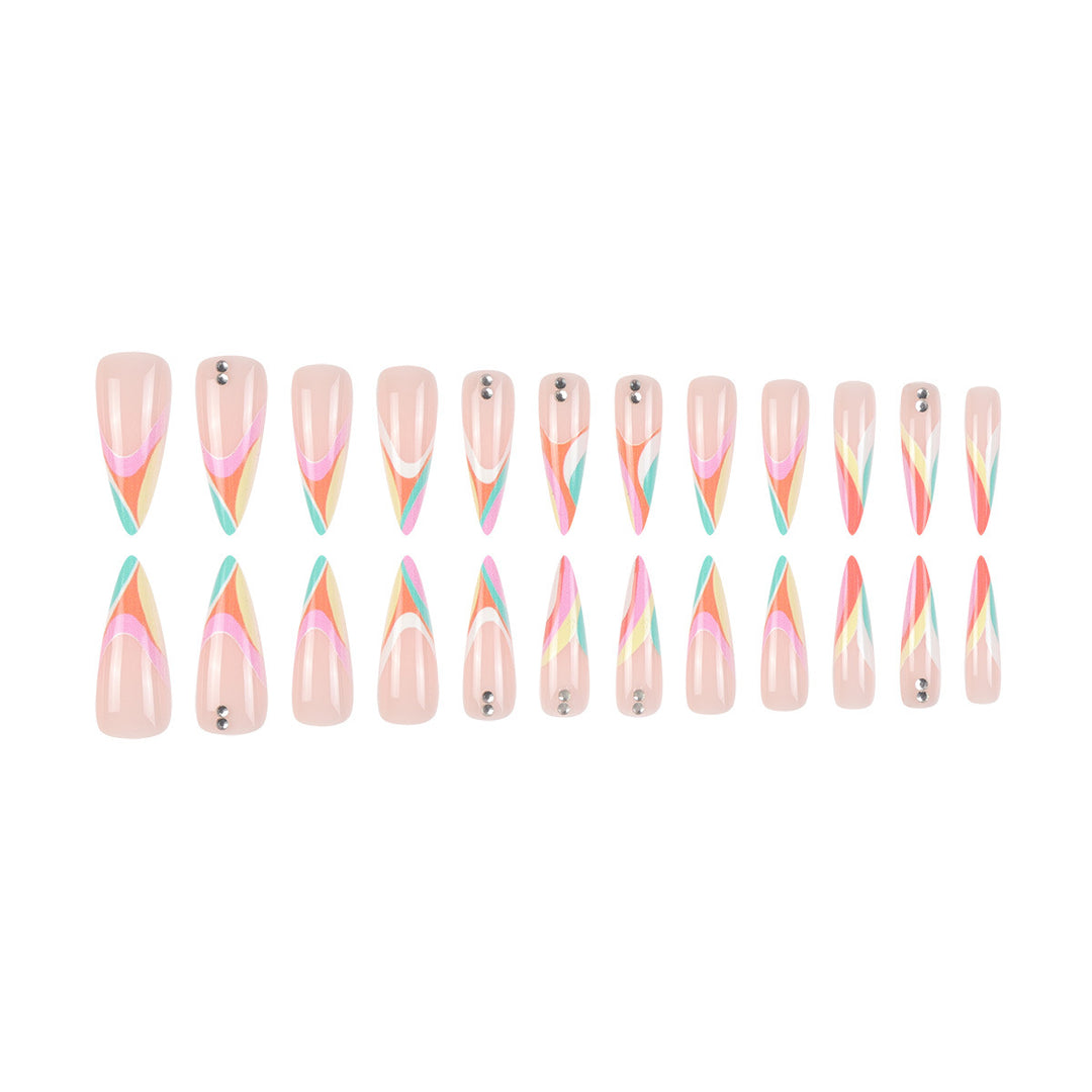 Buntes Stiletto Press-On-Nägel Set Karnz