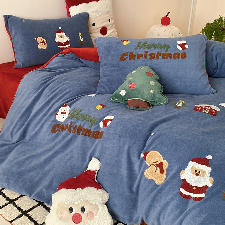 Weihnachtliches Besticktes Plüsch Bettbezug Set