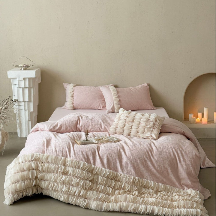 Raffiniertes Luxus Bettbezug Set mit strukturiertem Jacquard und geschichtetem Organza Besatz