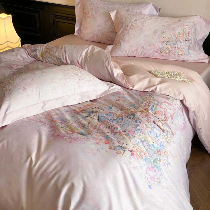 zartes Baumwollsatin-Bettwäscheset mit märchenhaftem Aquarellmotiv