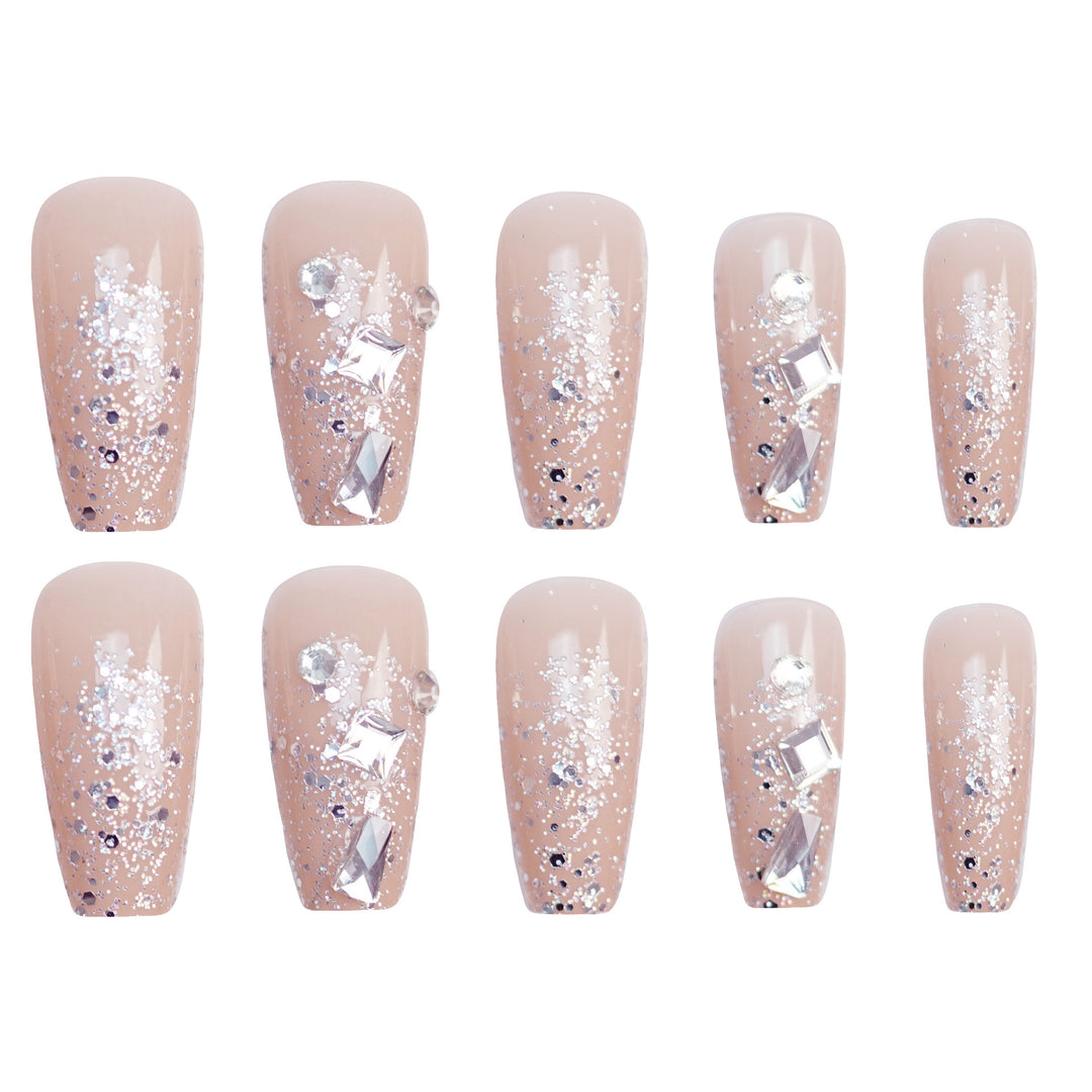 Glitzernde, mit Strass verzierte Press-On-Nagel-Set Karnz