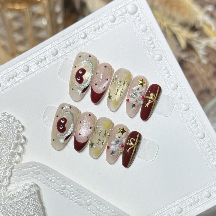 Festliches Press-On Nail Art Set mit Weihnachtsdesigns Karnz
