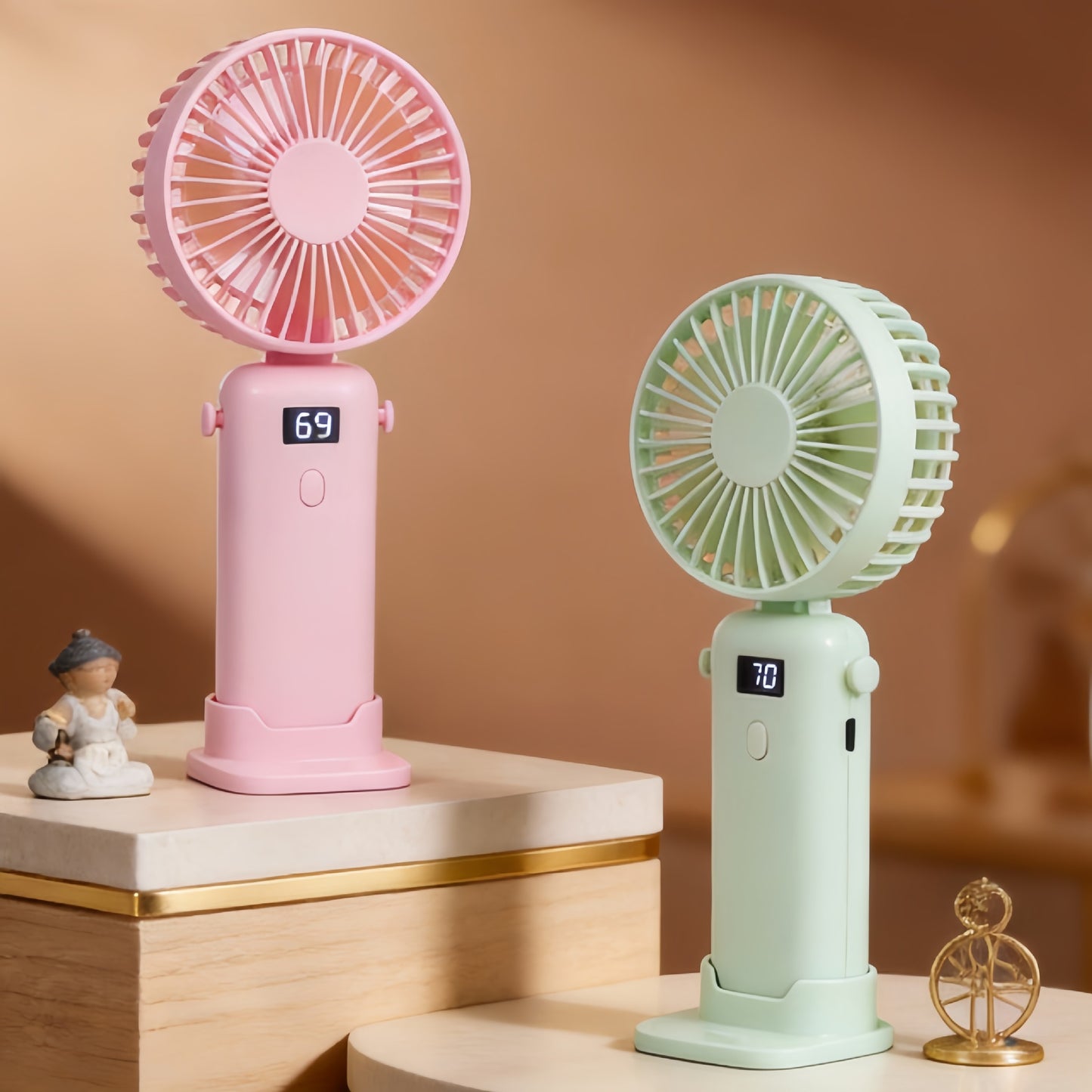 Damen Tragbarer Handventilator mit digitaler Geschwindigkeitsanzeige und USB-Ladefunktion Karnz