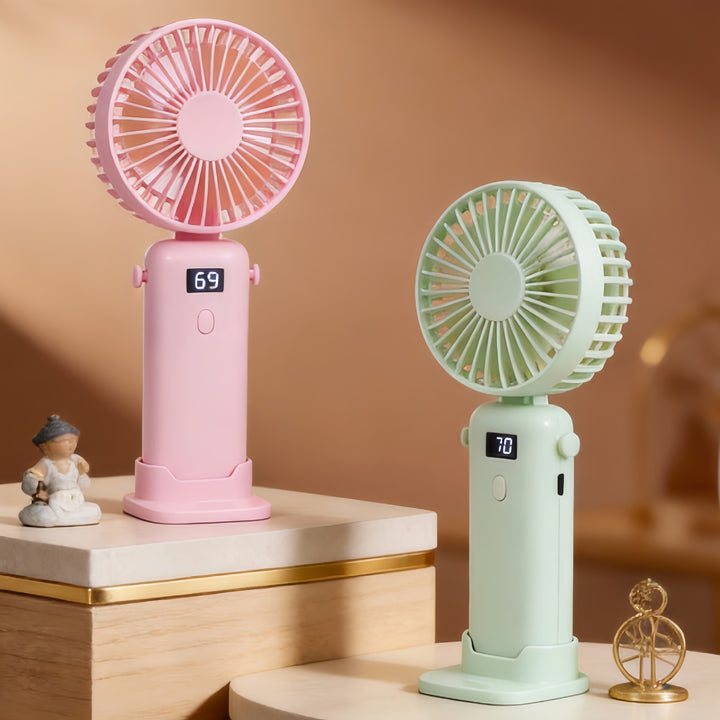 Damen Tragbarer Handventilator mit digitaler Geschwindigkeitsanzeige und USB-Ladefunktion Karnz