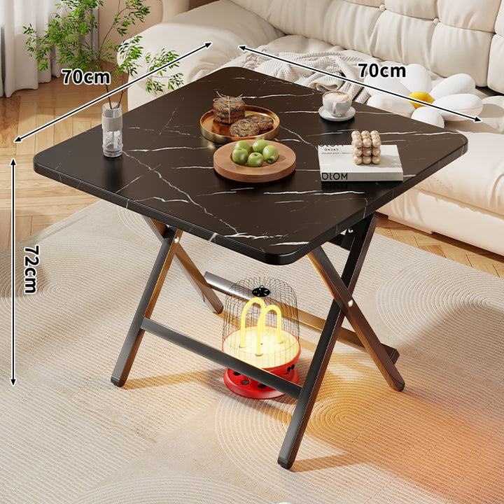 Faltbarer quadratischer Kaffee- und Beistelltisch mit Marmor-Effekt-Top und zusammenklappbarem X-Beinrahmen