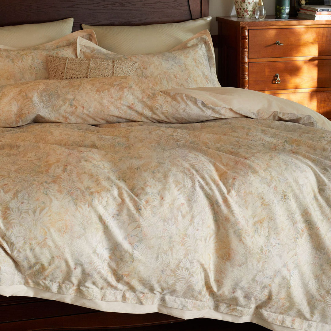 Elegantes Satin-Bettbezug-Set mit Paisley- und Blumen-Dekor sowie verdecktem Reißverschluss