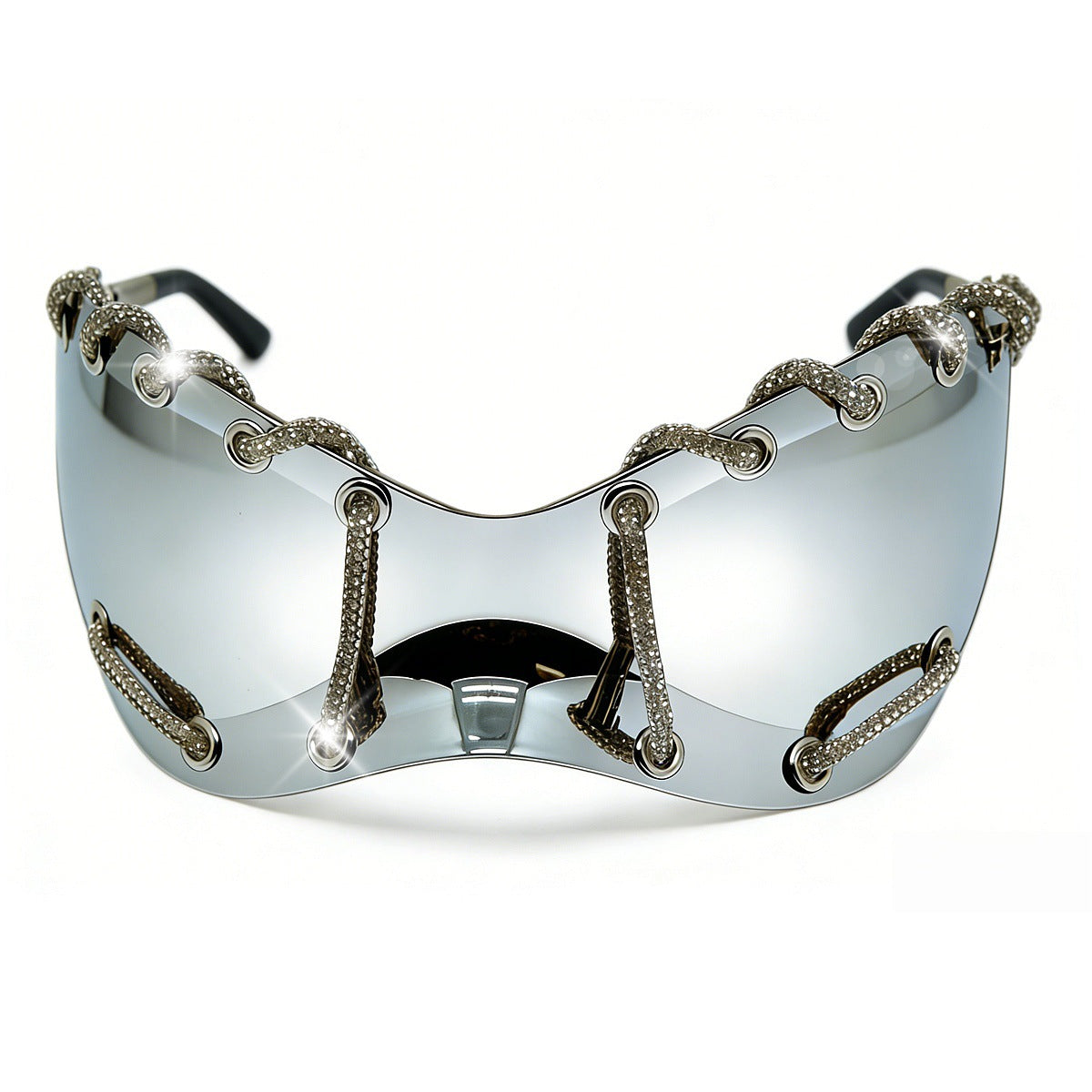 Damen extravagante Sonnenbrille mit einzigartigem Ketten-Design Karnz