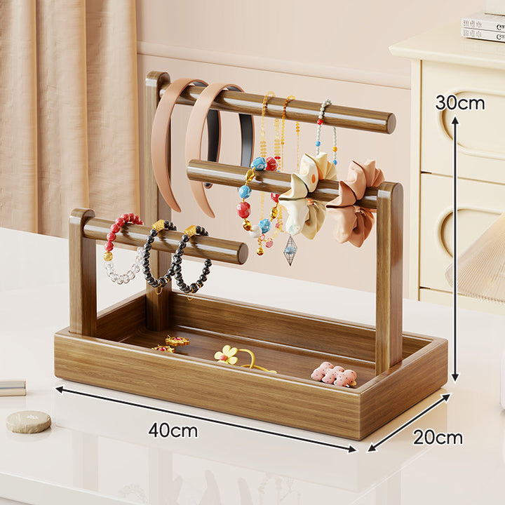 Holz-Dual-Tier-Schmuck-Organizer-Ständer mit filzgefüttertem Tablett