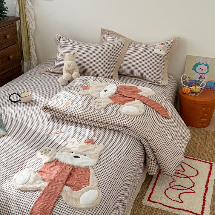 Gestepptes Bunny Applikation Komforter und Kissenbezug Set