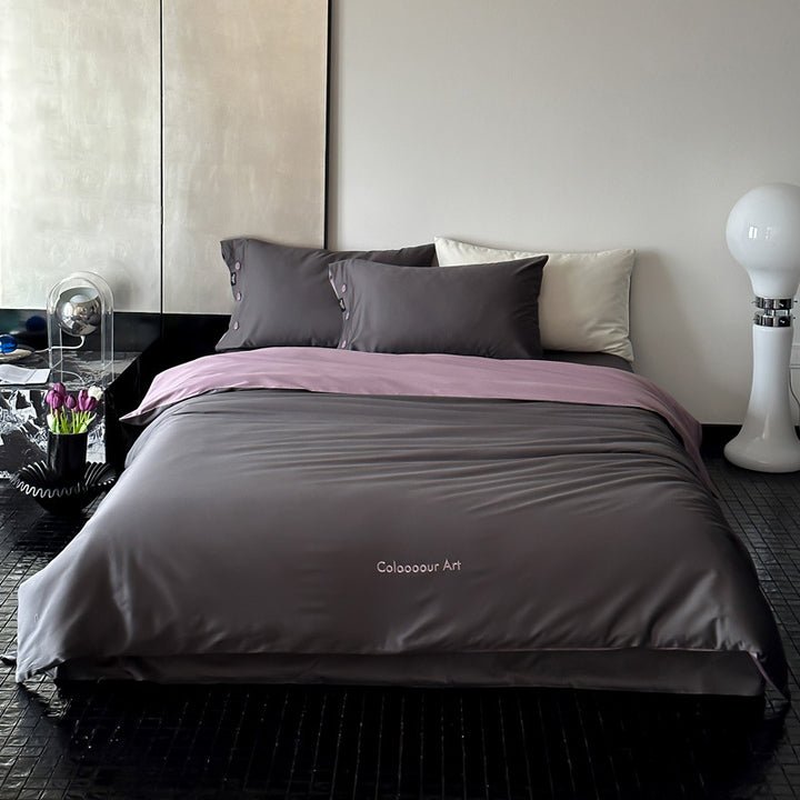 Umkehrbare Baumwoll-Satin Bettbezug Set mit Knopfverschluss