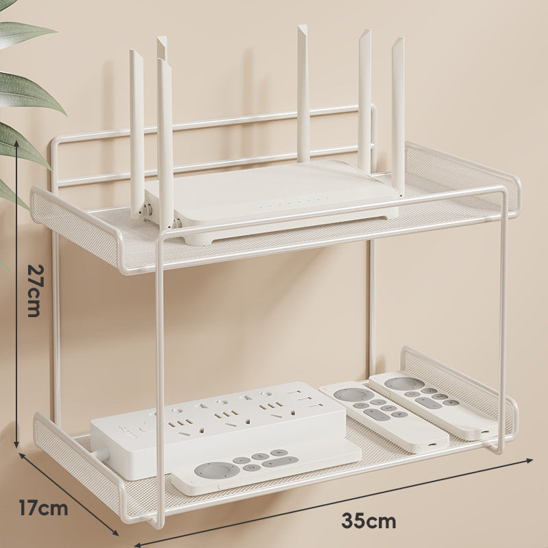 Wandmontierter Zwei-Ebenen Belüfteter Mesh Router und Power Strip Organizer