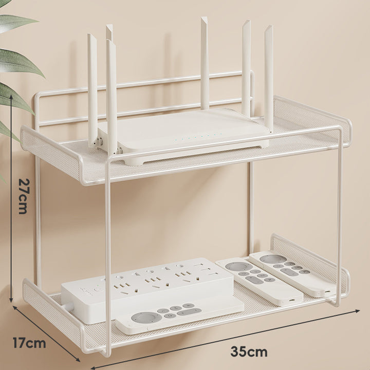 Wandmontierter Zwei-Ebenen Belüfteter Mesh Router und Power Strip Organizer