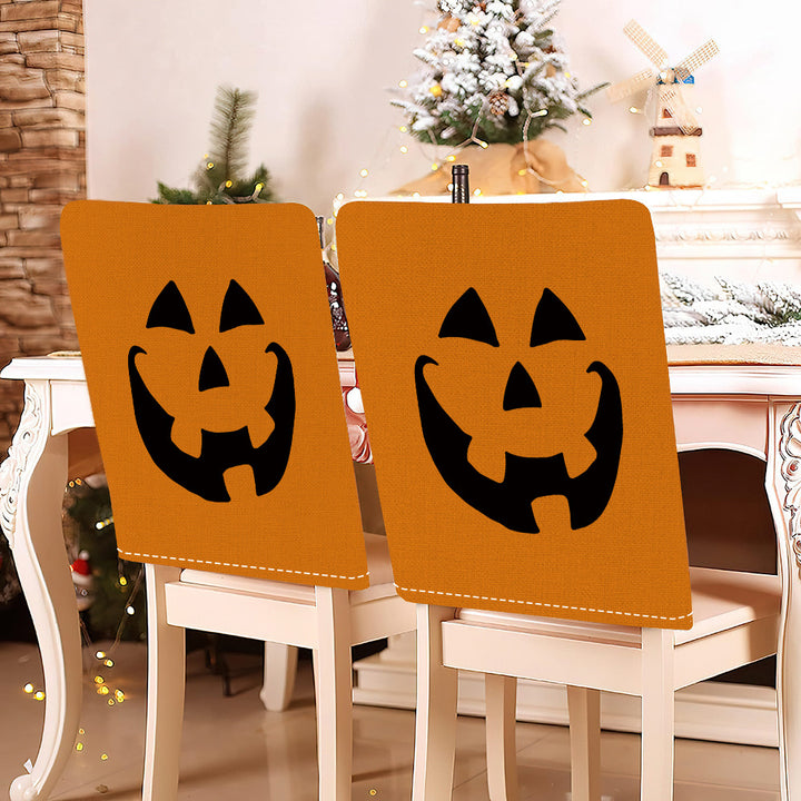 festliche Halloween-Stuhlhussen aus dehnbarem Polyester mit Hexenhut- und Schriftzug-Motiv