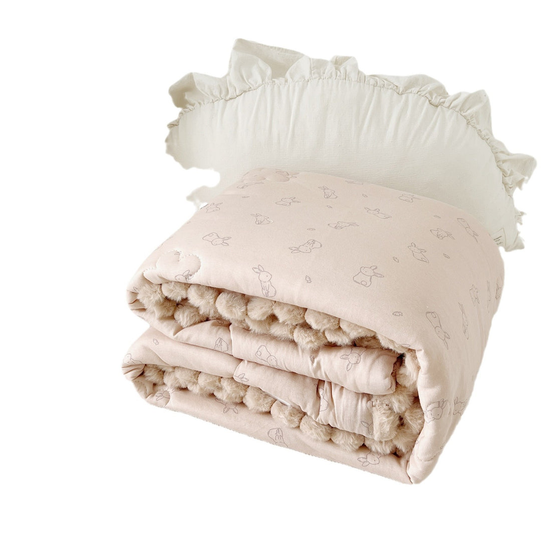 Kuscheldecke Baby-Steppdecke mit Plüschfutter und Hasenmotiv