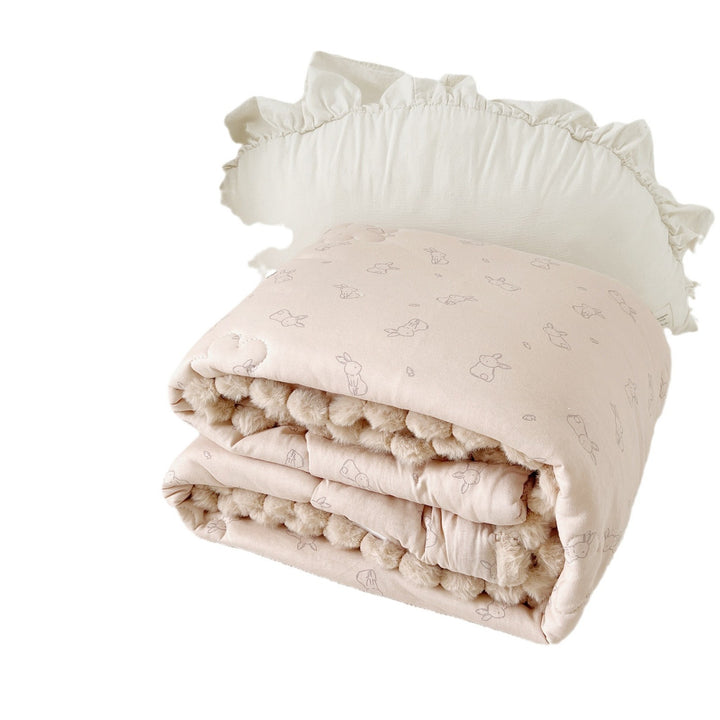 Kuscheldecke Baby-Steppdecke mit Plüschfutter und Hasenmotiv