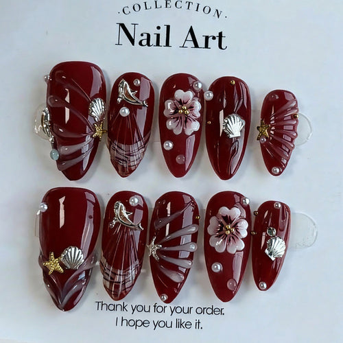 Premium Kunstnägel mit floralen und maritimen Motiven Karnz