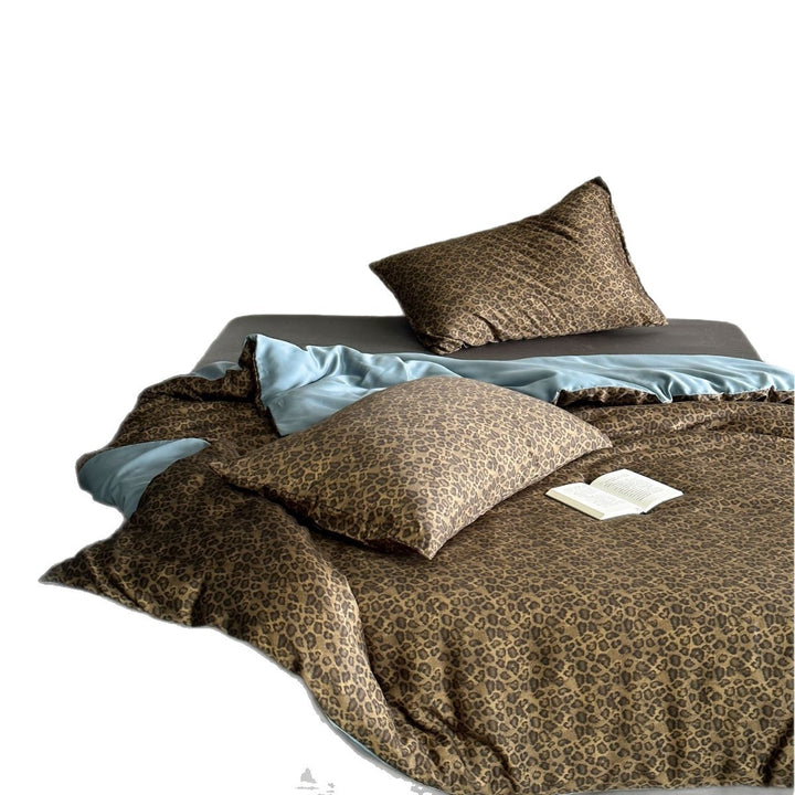 U reversible Leopard-Print Satin-Gefütterte Bettwäsche Set