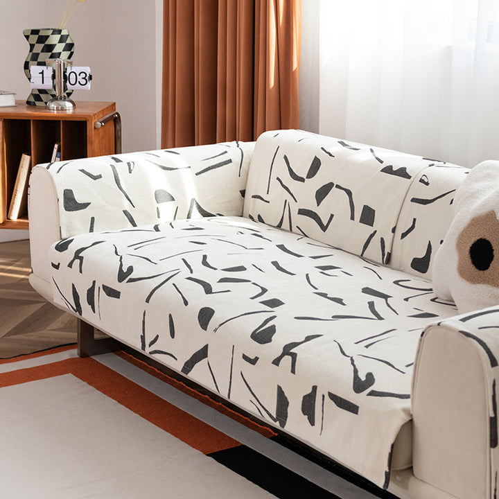 Stretch-Sofabezug mit abstraktem Allover-Print, elastischem Saum und pflegeleichtem Baumwollmix