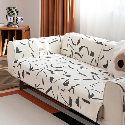 Stretch-Sofabezug mit abstraktem Allover-Print, elastischem Saum und pflegeleichtem Baumwollmix