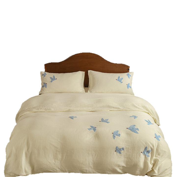 Gewaschenes Baumwoll-Musselin besticktes Vogel Bettbezug-Set