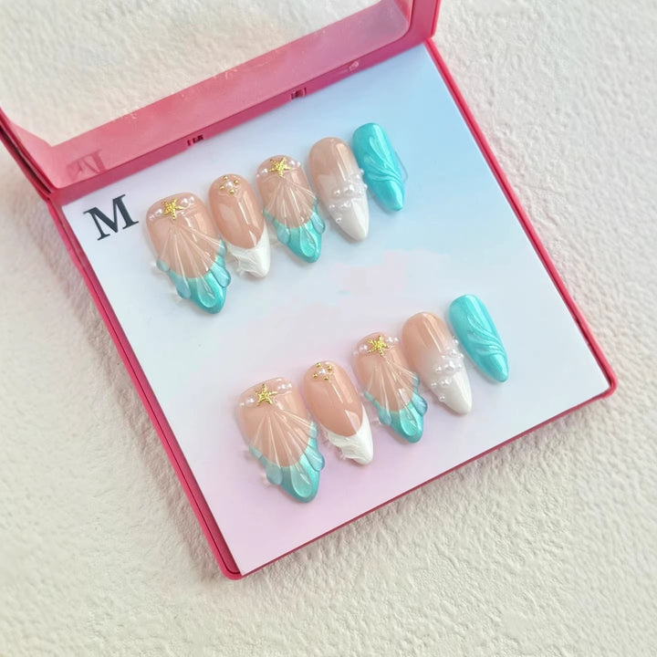 Dekoratives 3D Press-On Nagelkunst Set mit Ozean-Themen Designs