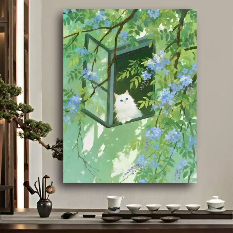 Verspielt Katze Aquarell Wandkunst Karnz