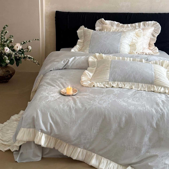 Luxuriöser Rüschensatin-Jacquard-Bettbezugset