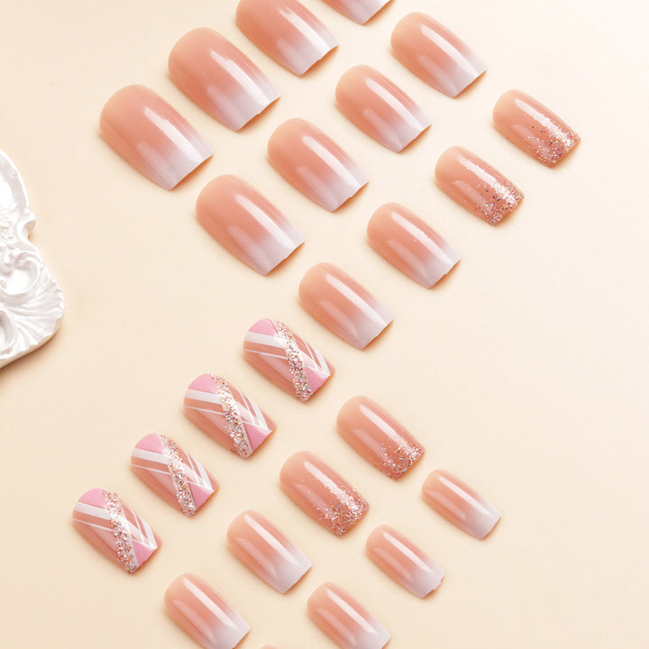 Elegantes Glänzendes Press-On-Nageldesign-Set Karnz