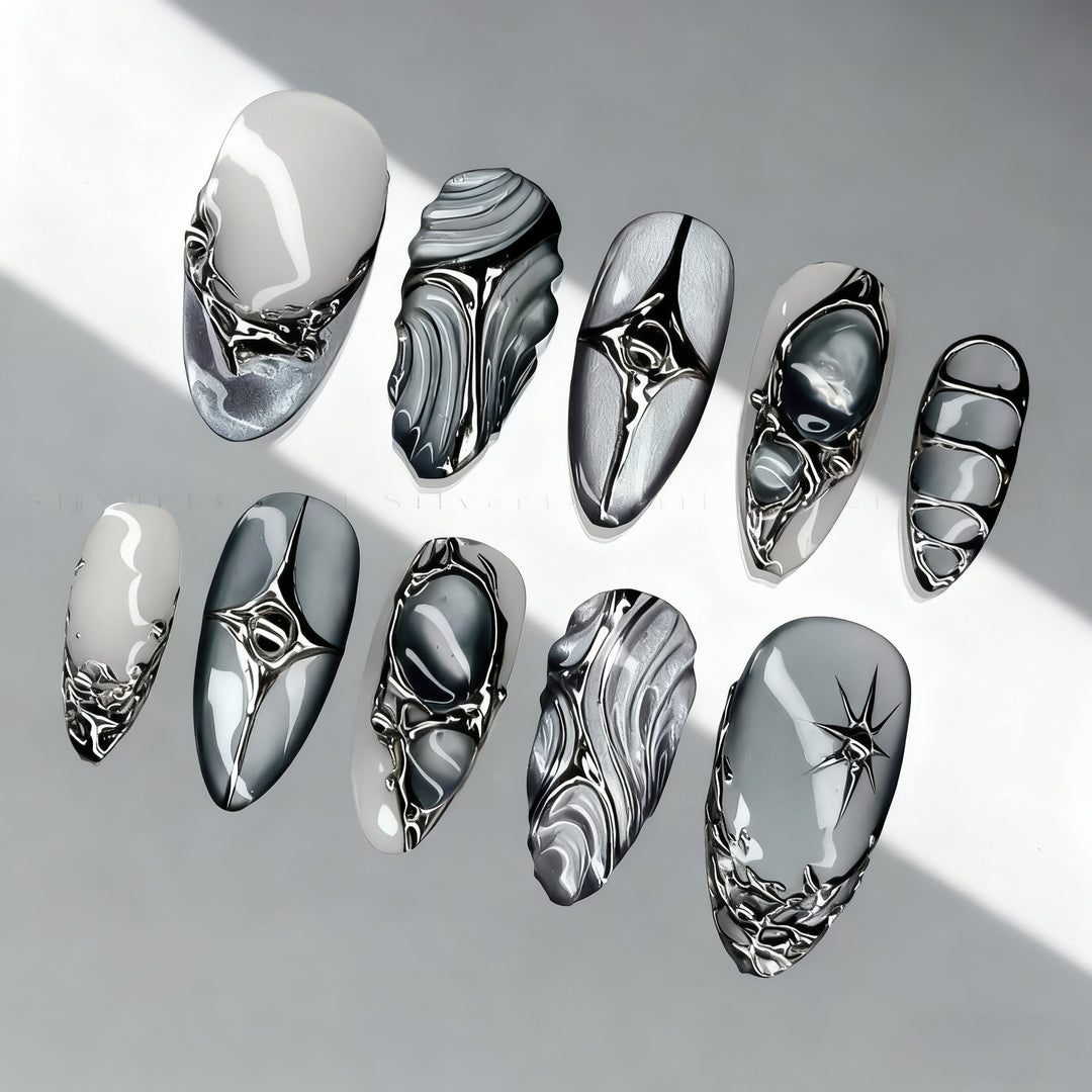 Künstlerisches Drucknagelset mit metallischen Akzenten Karnz