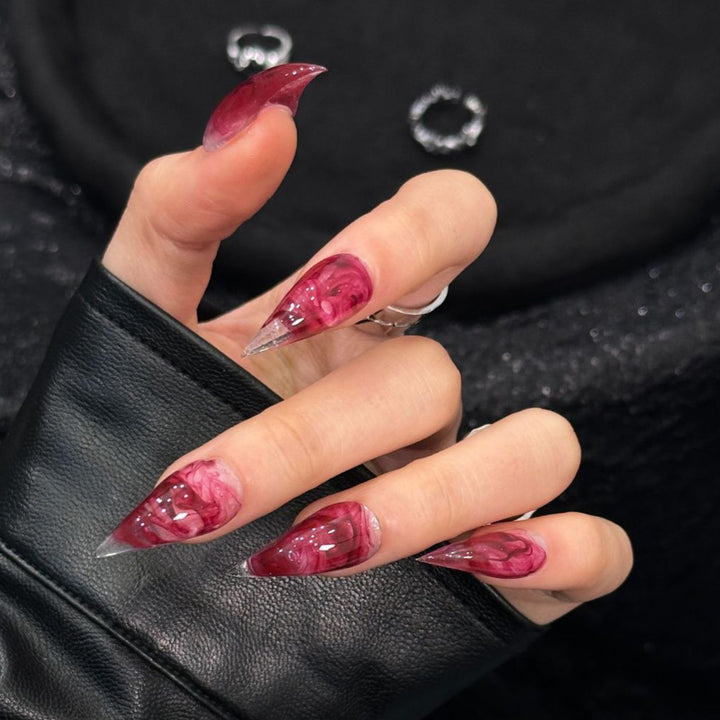 Künstlerische Marmor-Effekt Stiletto Press-On Nägel